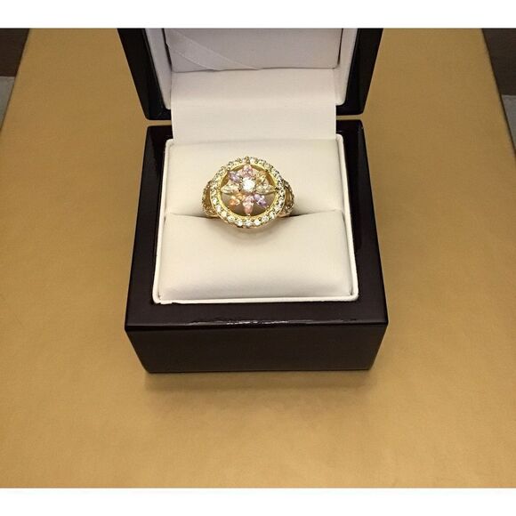 Sparkling New 4Ct. Multicolor Topaz Gemstone Sunburst Ring Sz 8 - Picture 1 of 3